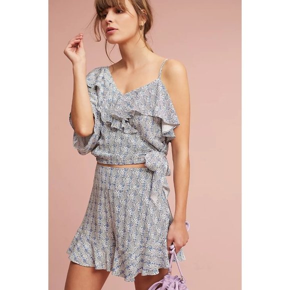 Anthropologie Maeve Shorts 10 Ruffle Pinapple High Rise Tropical Summer Vacay - Picture 3 of 10